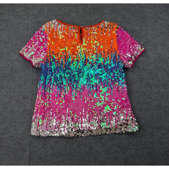 Eva Franco Sequin Top Womens Small Party Sparkle Anthropologie Rainbow Glam Tee - Picture 2 of 6